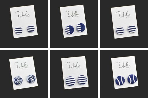 mali uhani mornar - modri beli uhani - Unika Nakit