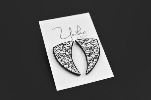 črno beli uhani unikat, Metrik, Unika Nakit