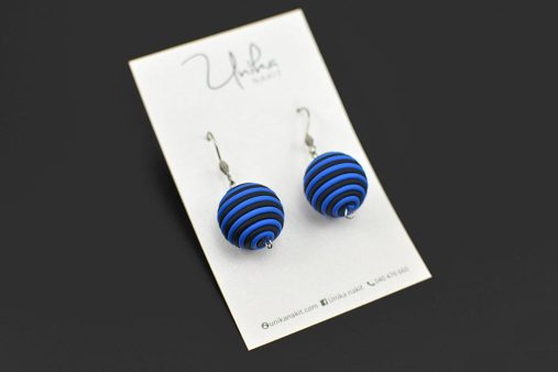 črno modri viseči uhani Kroglica - Unika Nakit