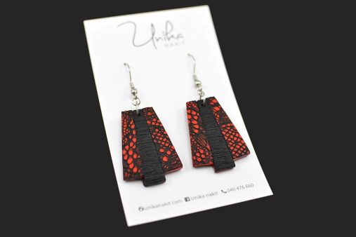 elegant viseči uhani rdeči črni čipka - Unika Nakit