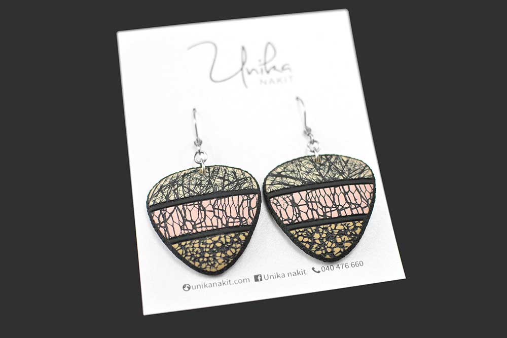 unikatni viseči uhani roza bež Mor - Unika Nakit