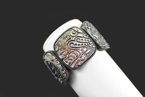 unikatna zapestnica roza bež srebrna + Unika Nakit