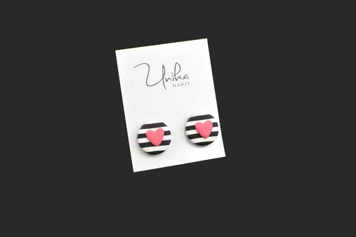 unikatni črtasti uhani srček roza + Unika Nakit 1