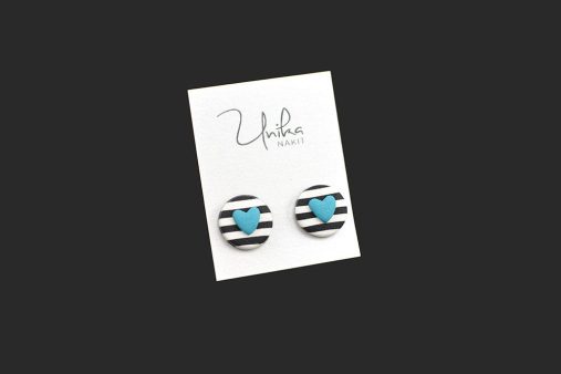 unikatni črtasti uhani srček turkiz - Unika Nakit