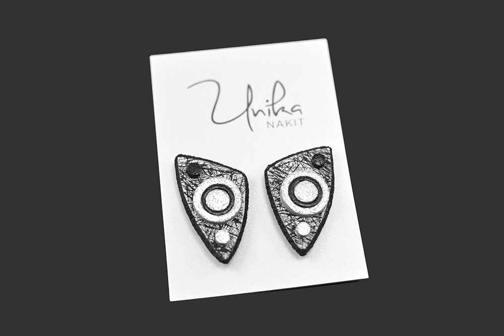 veliki unikatni uhani Črni-Srebrni Rez Metrik, Unika Nakit, Slovenija