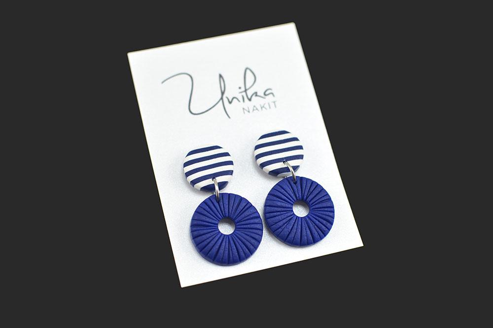 mornar uhani temno modri beli - Unika Nakit