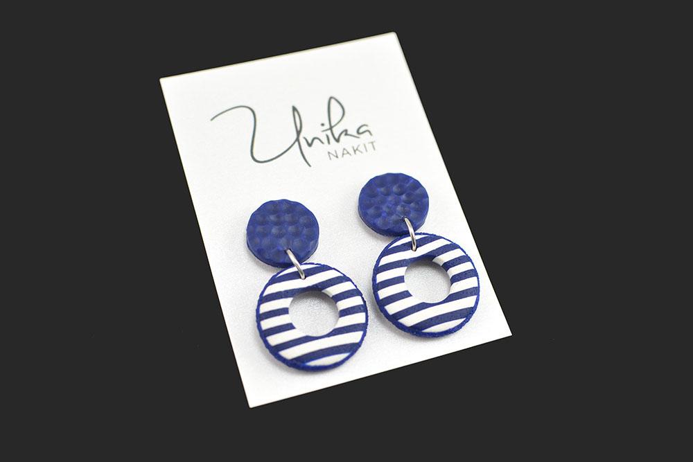 temno modri beli uhani mornar - Unika Nakit