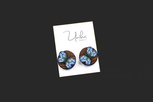 Ročno izdelani metulj uhani unikatni - imitacija lesa - modri woody - Unika Nakit