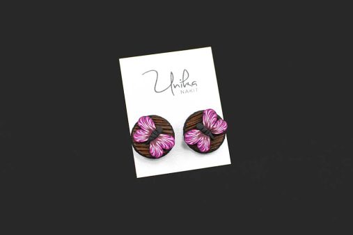 Ročno izdelani metulj uhani unikatni - imitacija lesa - pink woody - Unika Nakit