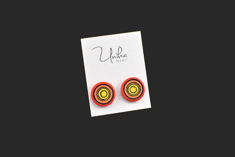 unikatni ročno izdelani mali uhani oranž rumeni rdeči rez - Unika Nakit