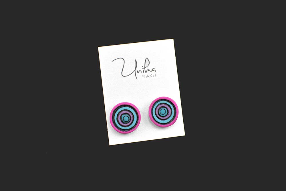 unikatni ročno izdelani mali uhani pink turkiz rez - Unika Nakit