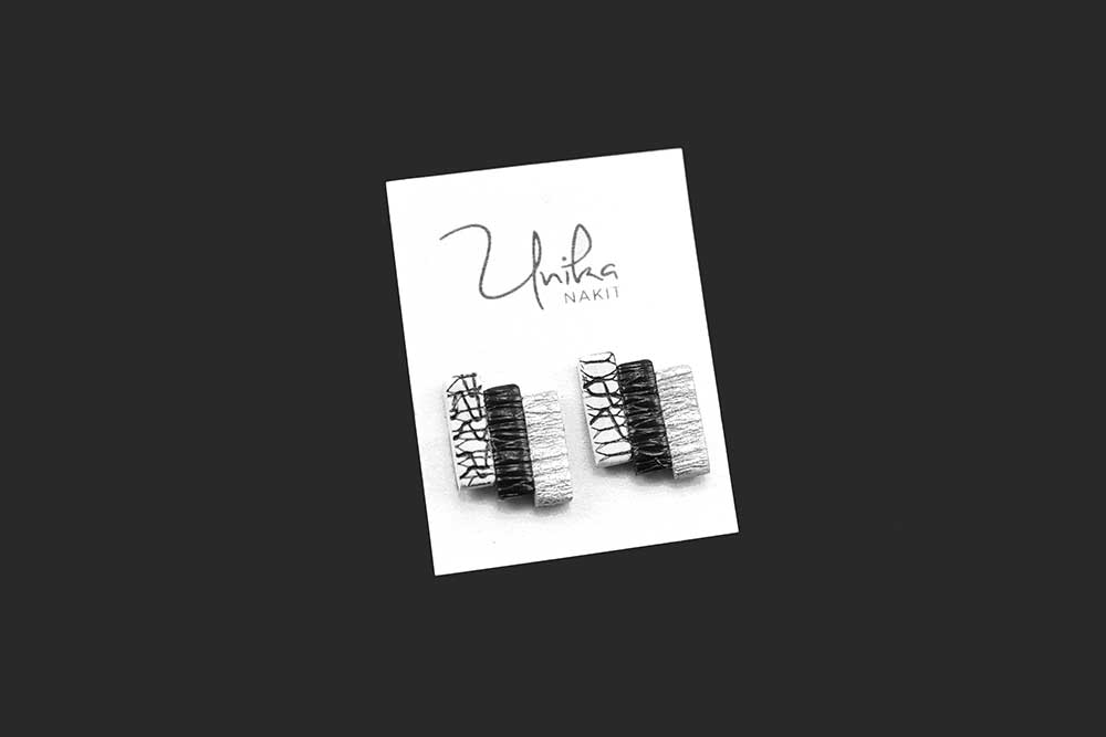 ročno izdelani unikatni uhani črni srebrni Stube - Unika Nakit