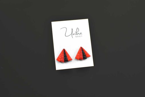 unikatni rdeči črni uhani mali Unial - Unika Nakit