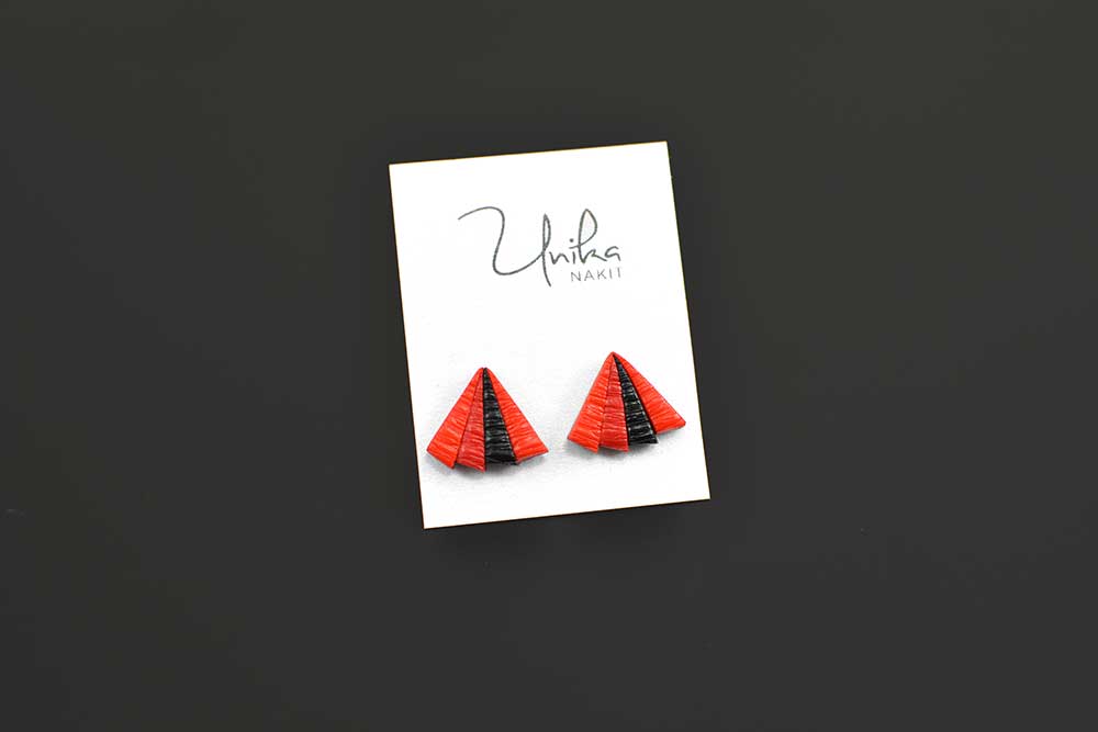 unikatni rdeči črni uhani mali Unial - Unika Nakit