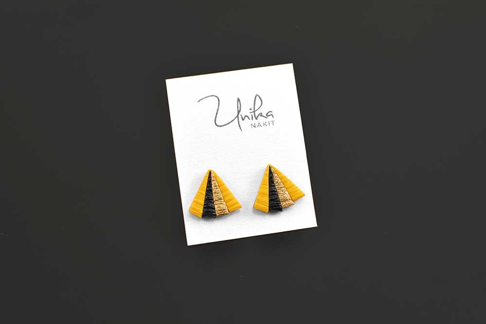 unikatni rumeni zlati črni uhani mali Unial - Unika Nakit