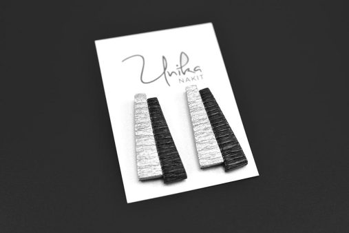 veliki unikatni srebrni črni uhani Elegant - Unika Nakit