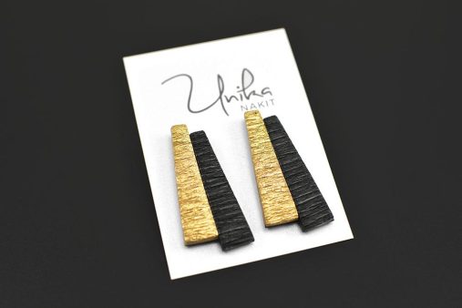 veliki unikatni zlati črni uhani Elegant - Unika Nakit