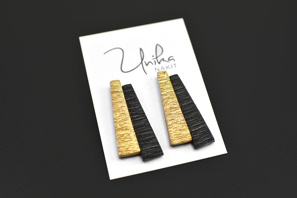 veliki unikatni zlati črni uhani Elegant - Unika Nakit