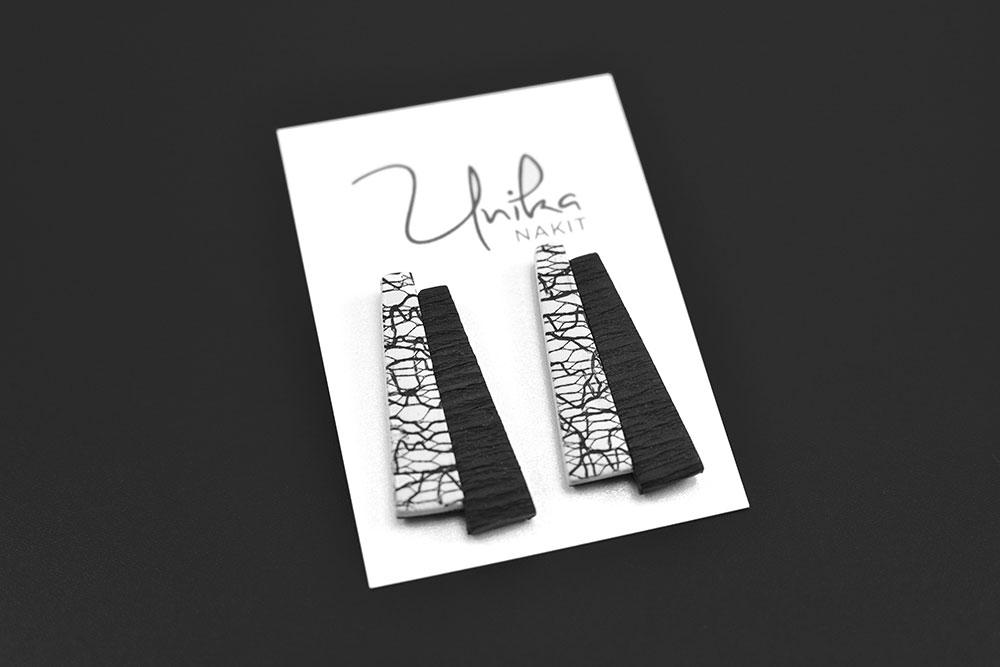 veliki unikatni črni beli uhani Elegant - Unika Nakit