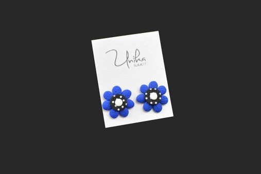 ročno izdelani uhani modri Cvetka - Unika Nakit