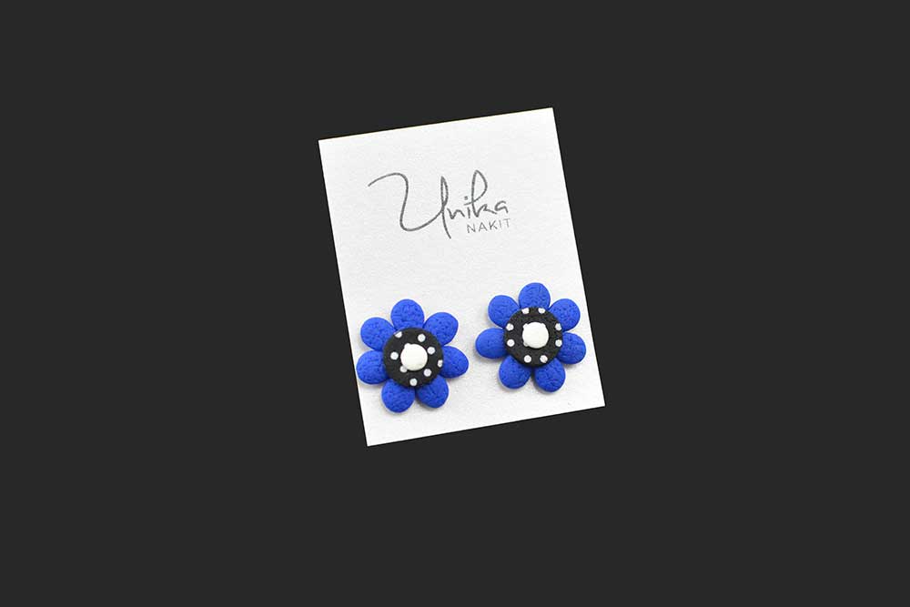 ročno izdelani uhani modri Cvetka - Unika Nakit