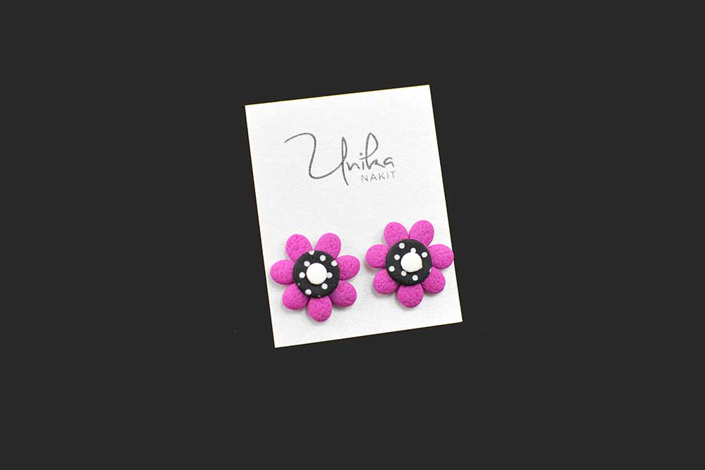 ročno izdelani uhani pink Cvetka - Unika Nakit