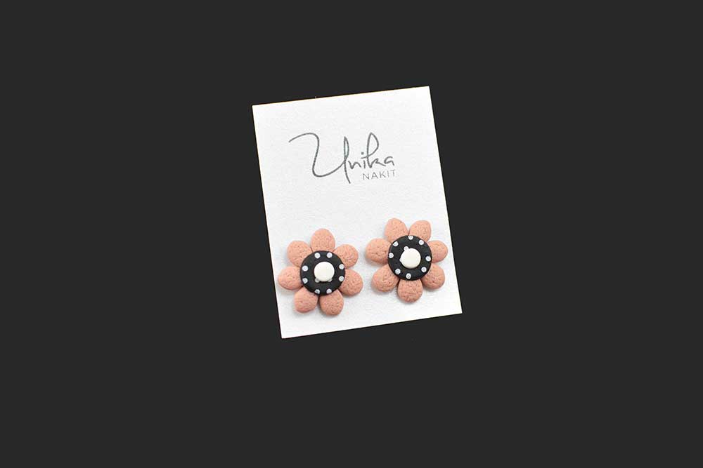 ročno izdelani uhani roza Cvetka - Unika Nakit