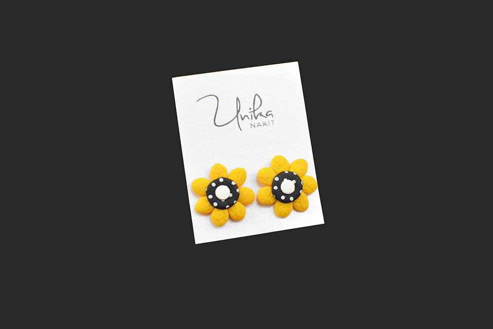 ročno izdelani uhani rumeni Cvetka - Unika Nakit