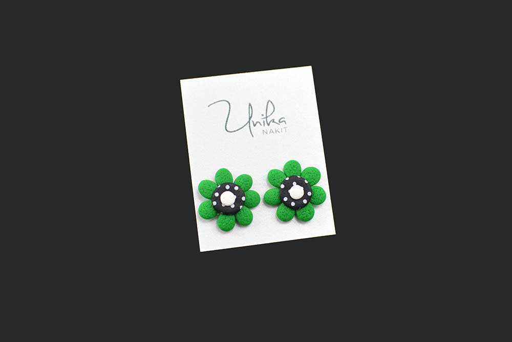 ročno izdelani uhani zeleni Cvetka - Unika Nakit