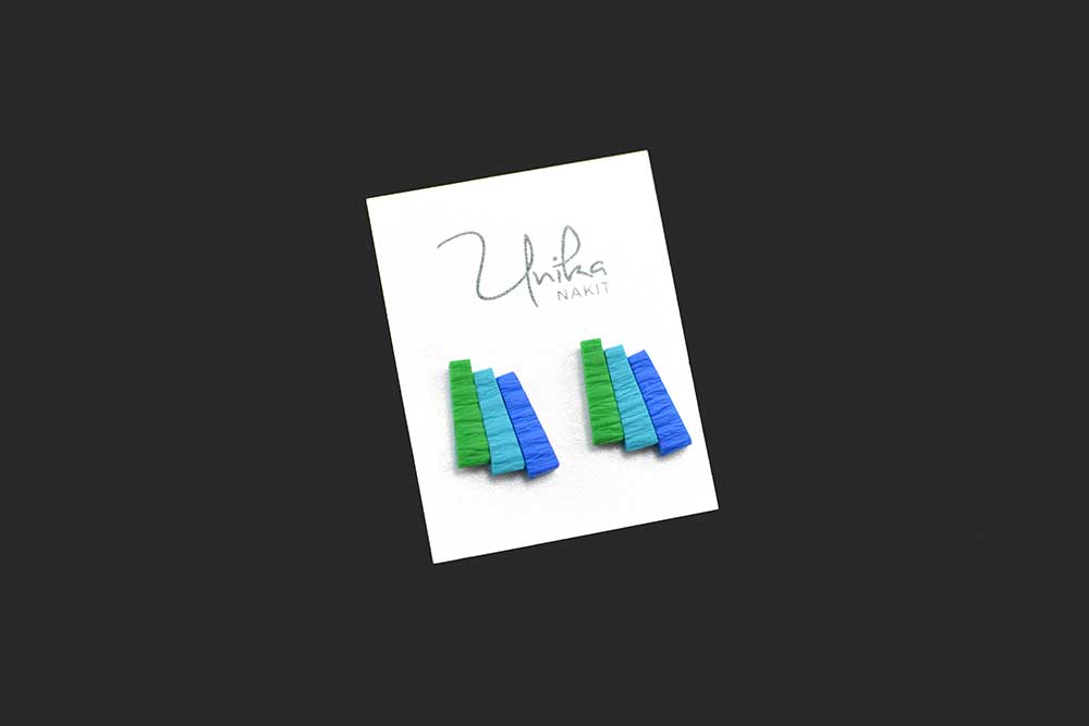 unikatni mali uhani modri zeleni Elegant - Unika Nakit