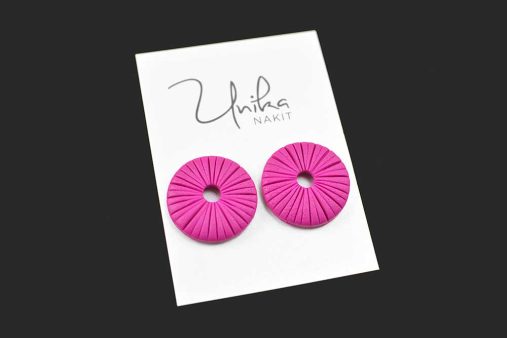 Ročno izdelani veliki uhani pink Krone - Unika Nakit