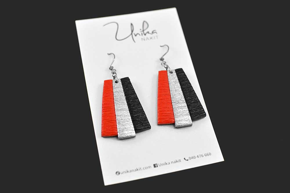 ročno izdelani rdeči srebrni viseči uhani Elegant - Unika Nakit