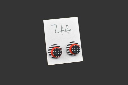 ročno izdelani rdeči pikčasti uhani črte pika plast - Unika Nakit