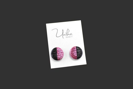 mali okrogli uhani pink-črni - Unika Nakit