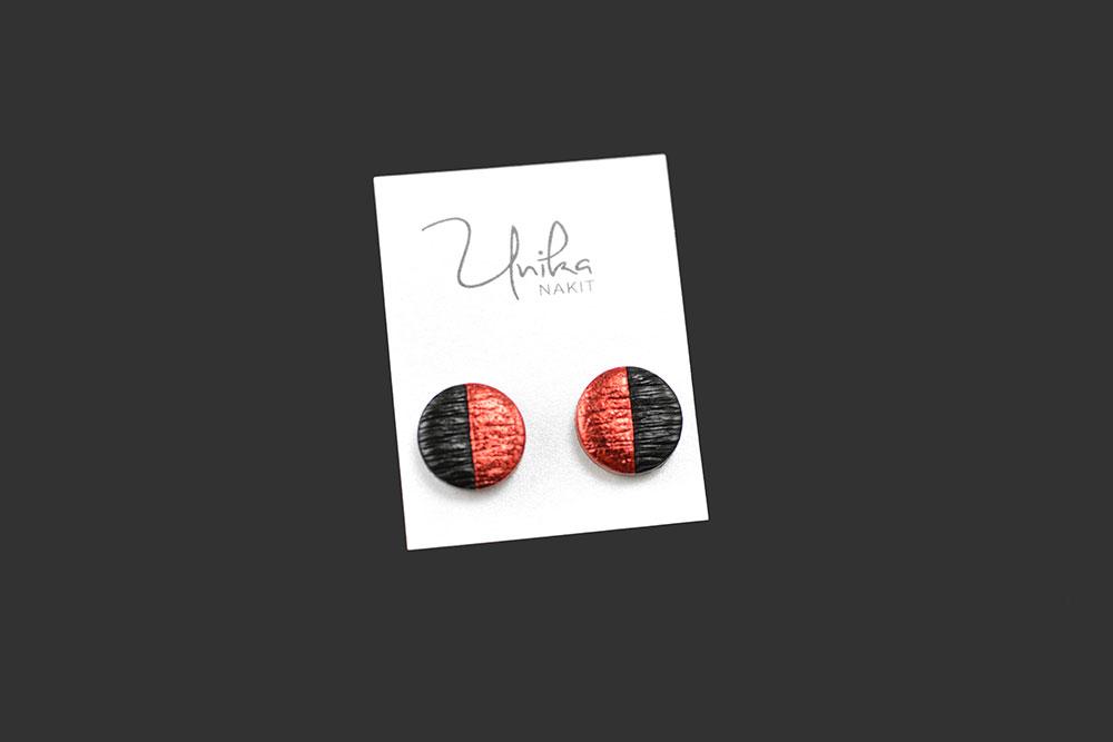 mali okrogli uhani rdeči-črni - Unika Nakit